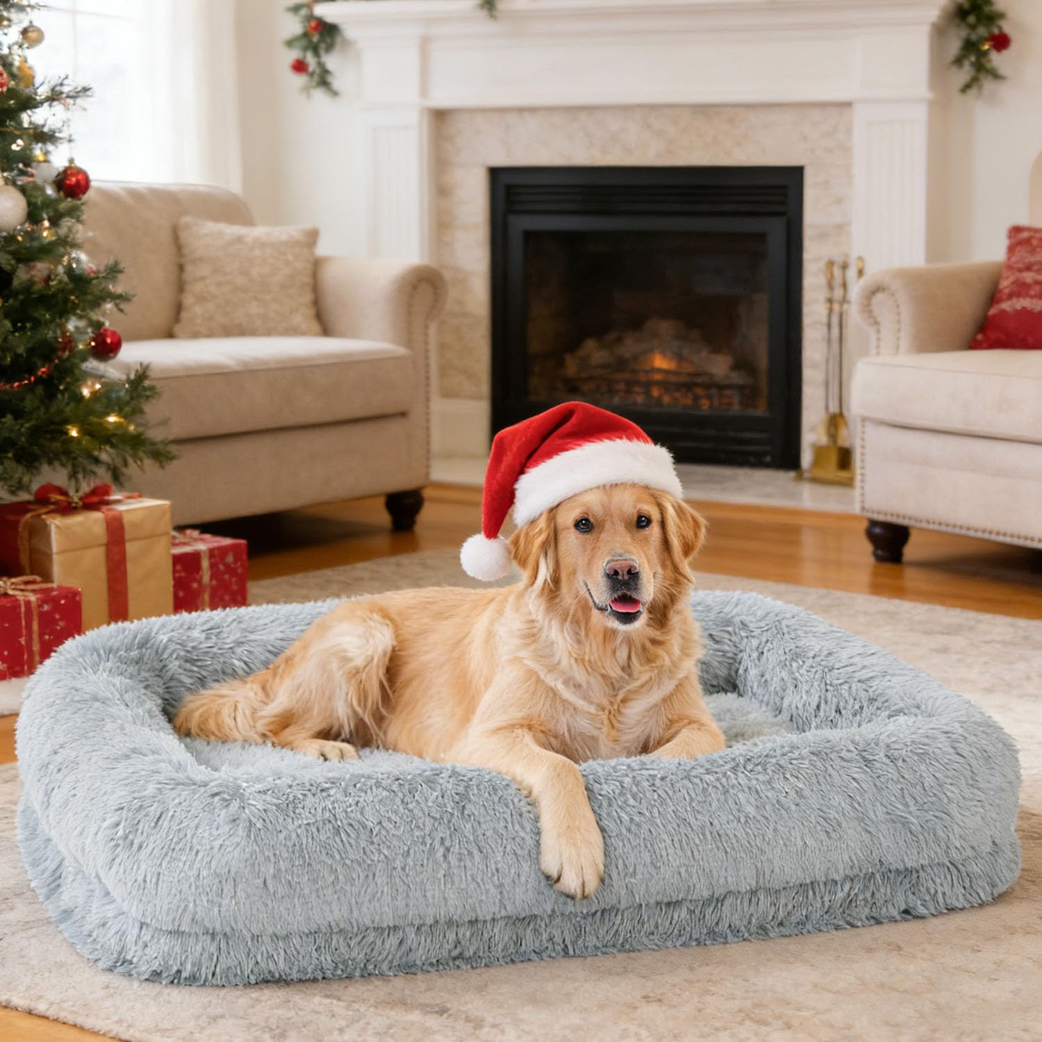 ZOMISIA Extra Large Dog Bed plush faux fur provides cozy warmth for snuggle-worthy naps.
