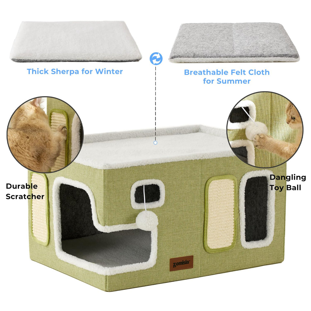 ZOMISIA extra-wide cat house top platform provides room to stretch and observe