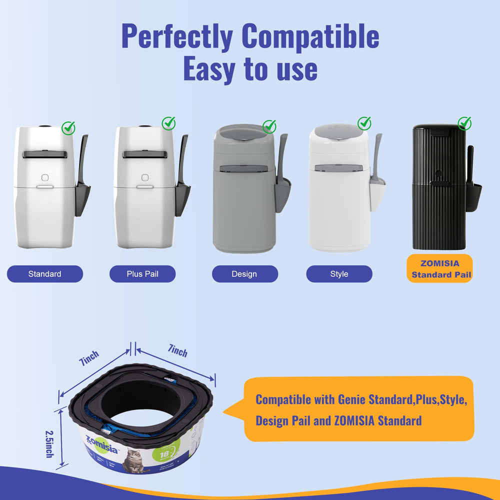 ZOMISIA Genie-compatible refill shows easy integration with Genie pails for mess-free disposal.