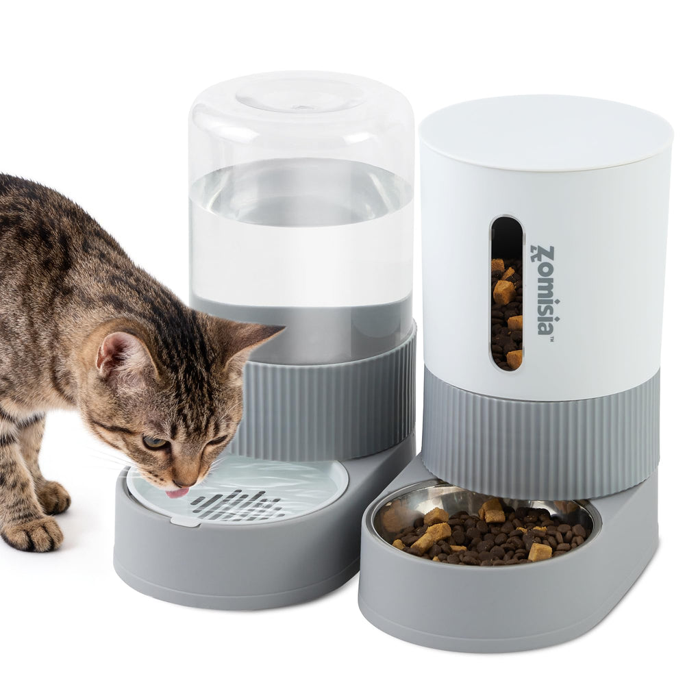 ZOMISIA gravity cat feeder assembly shows easy setup for automatic meals.