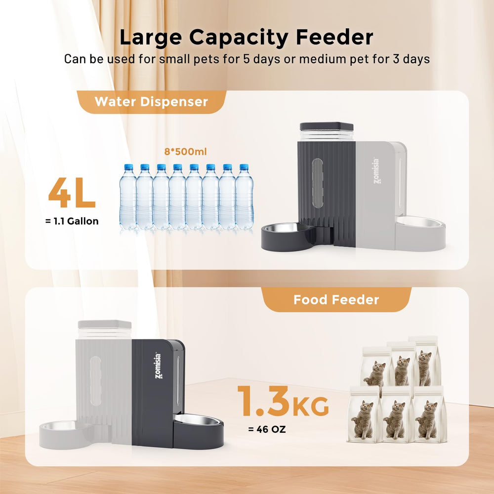 ZOMISIA gravity cat feeder-large-capacity-water-tank 4L water reservoir for multi-pet households