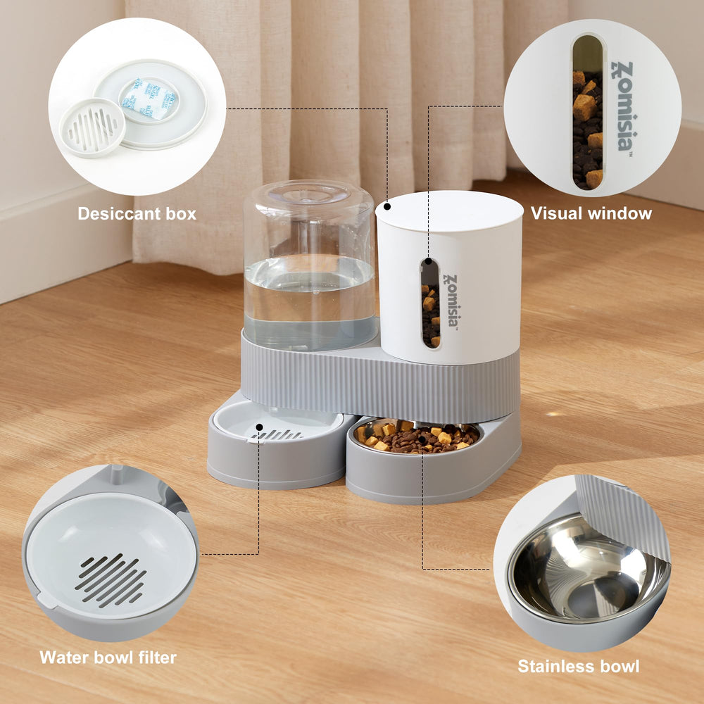 ZOMISIA gravity cat feeder stainless-steel bowl offers rust-free, hygienic mealtimes