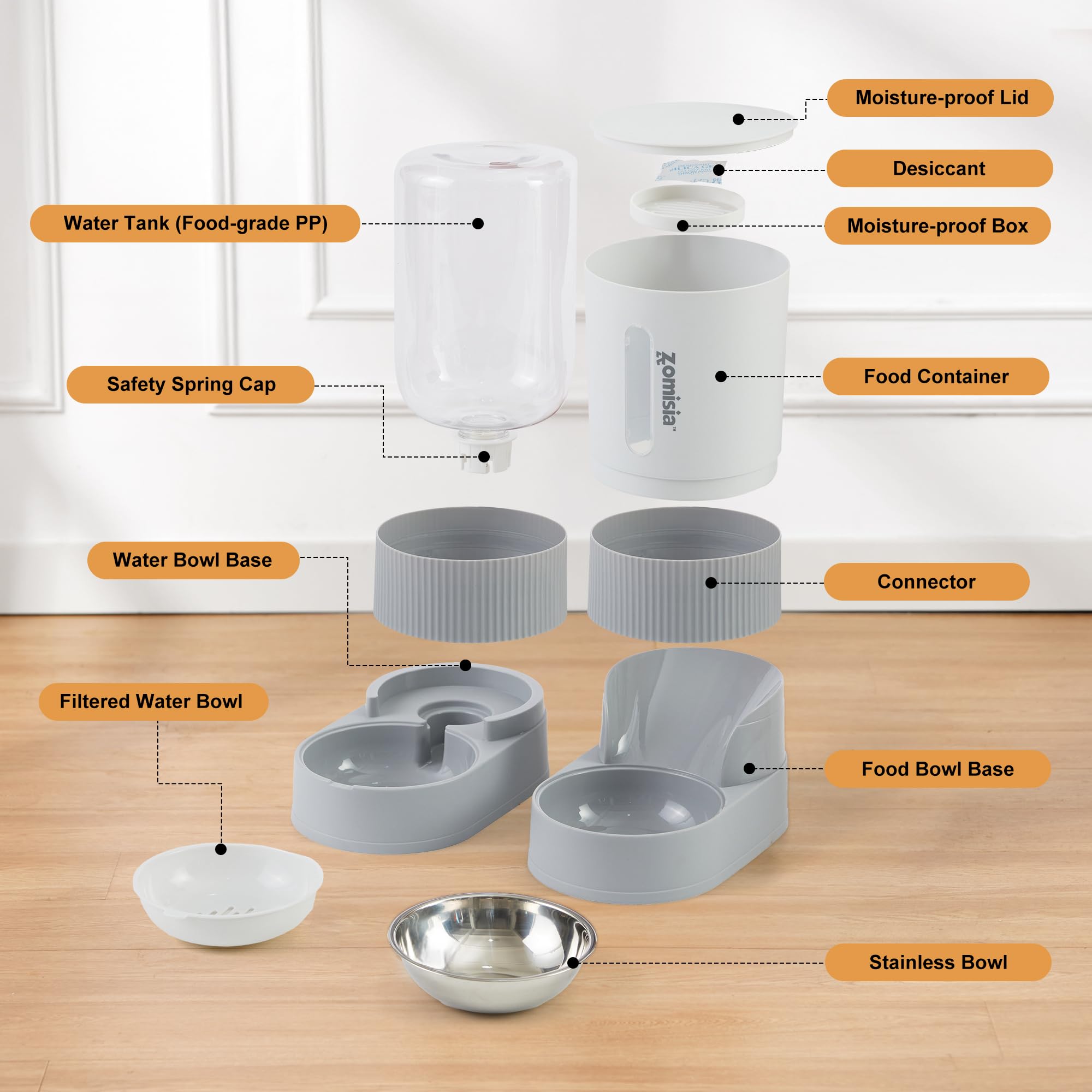 ZOMISIA gravity cat feeder versatile design fits different spaces and pet habits.