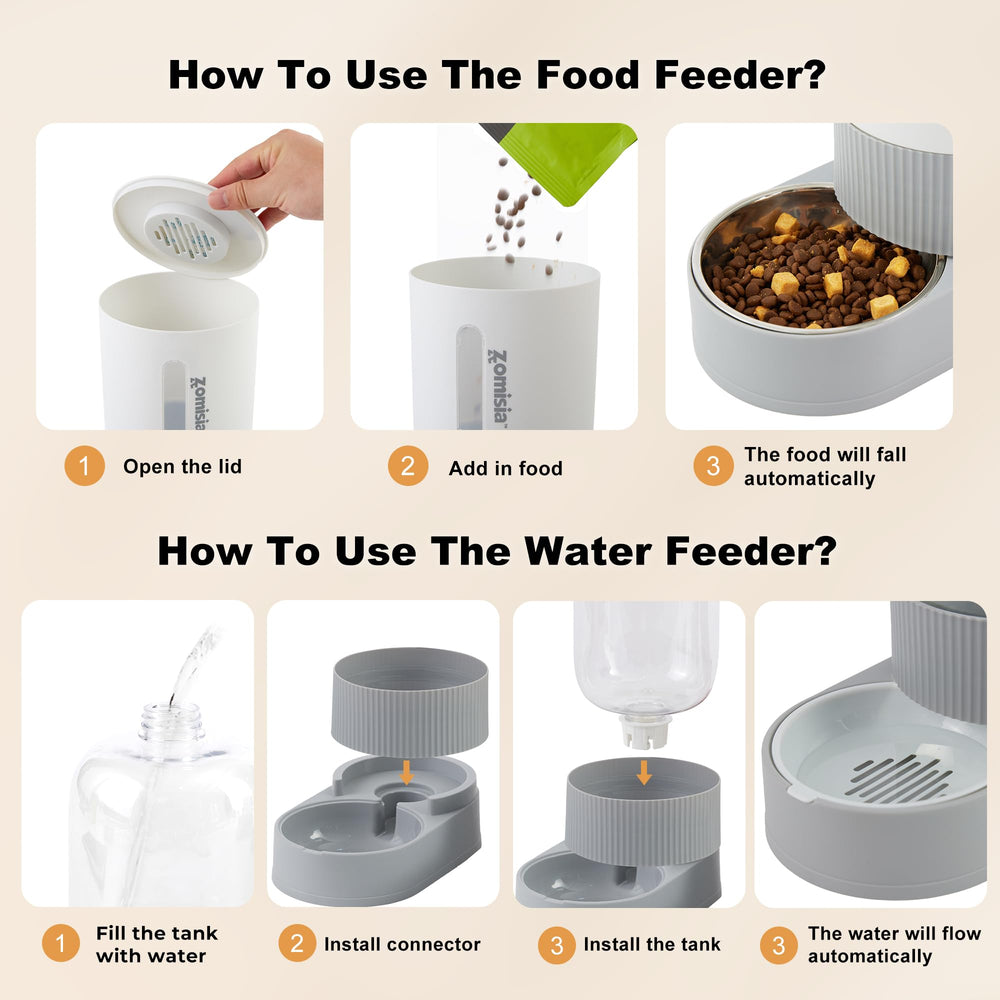 ZOMISIA gravity cat feeder 2.6L water capacity helps keep pets hydrated while away.