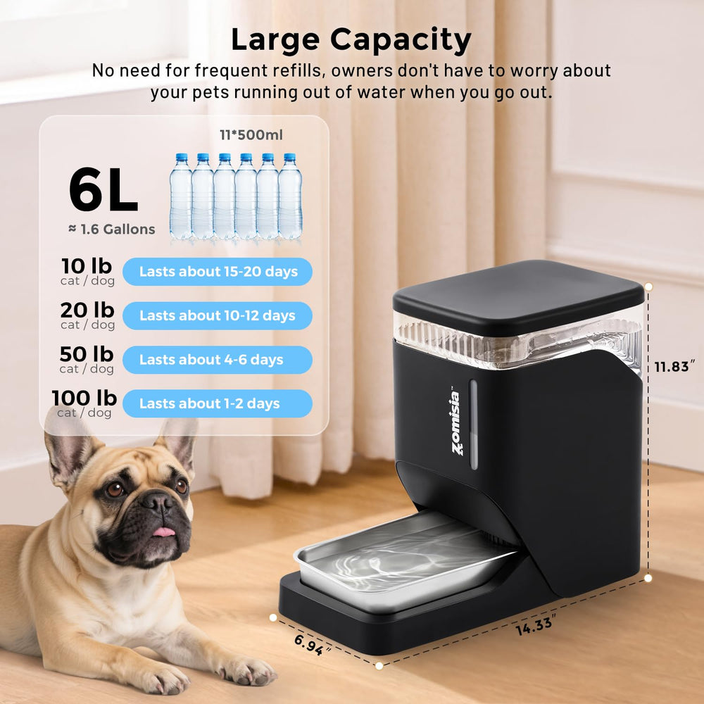 ZOMISIA gravity cat water dispenser with stainless steel bowl resists rust and simplifies cleaning.