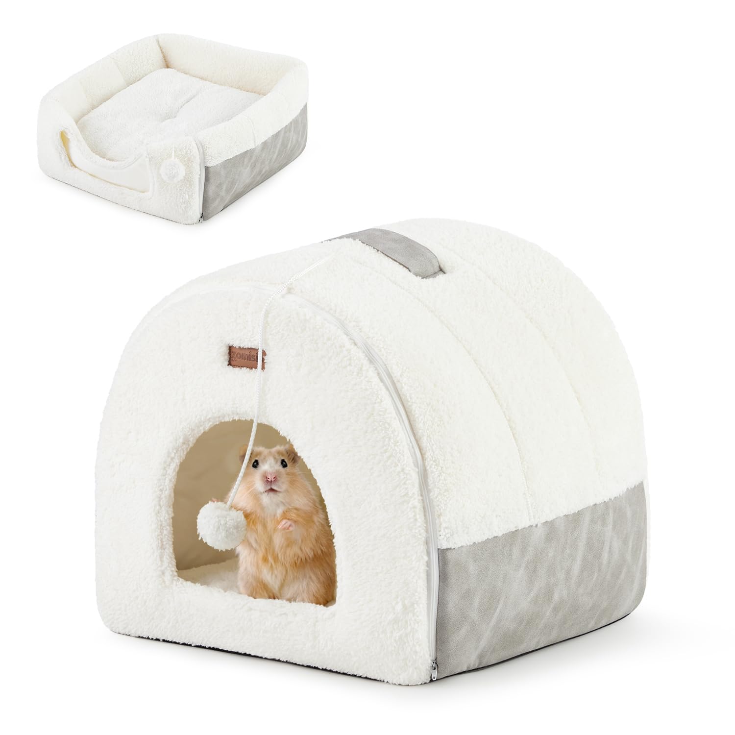 ZOMISIA Guinea Pig Hideout Bed interior with plush sherpa lining for cozy rest
