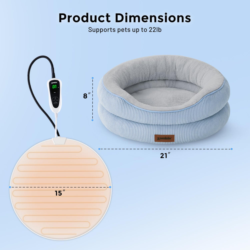 ZOMISIA heated-cat-bed-temperature-levels highlights 11 heat options.