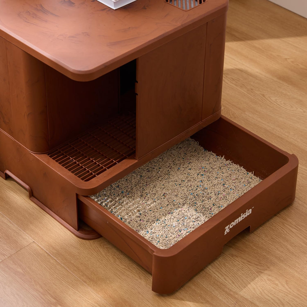 ZOMISIA hidden litter enclosure with drawer for easy scooping.