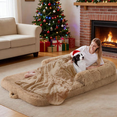 ZOMISIA human dog bed giant setup offers roomy comfort for shared lounging with your pet family.