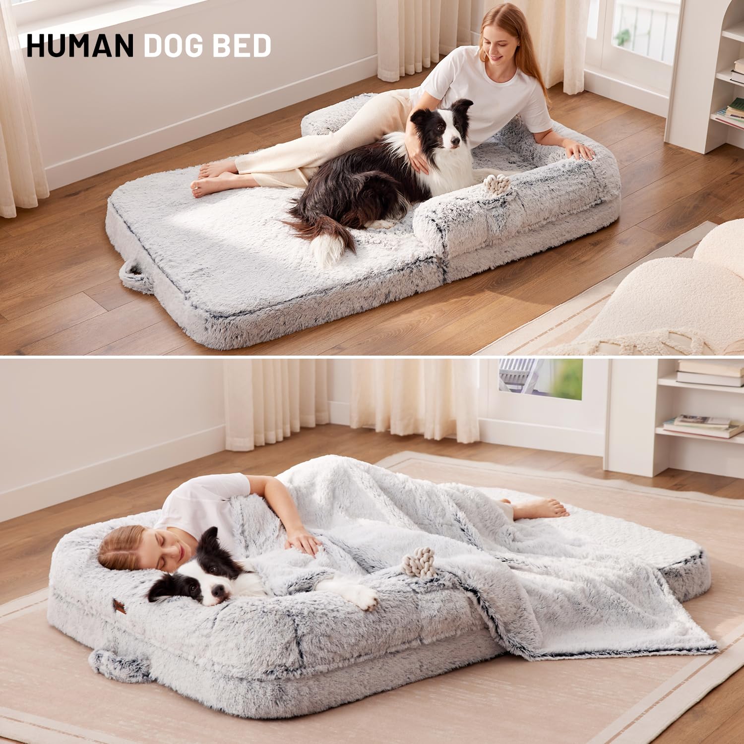 ZOMISIA human-dog-bed-machine-washable-cover simplifies cleaning after naps.