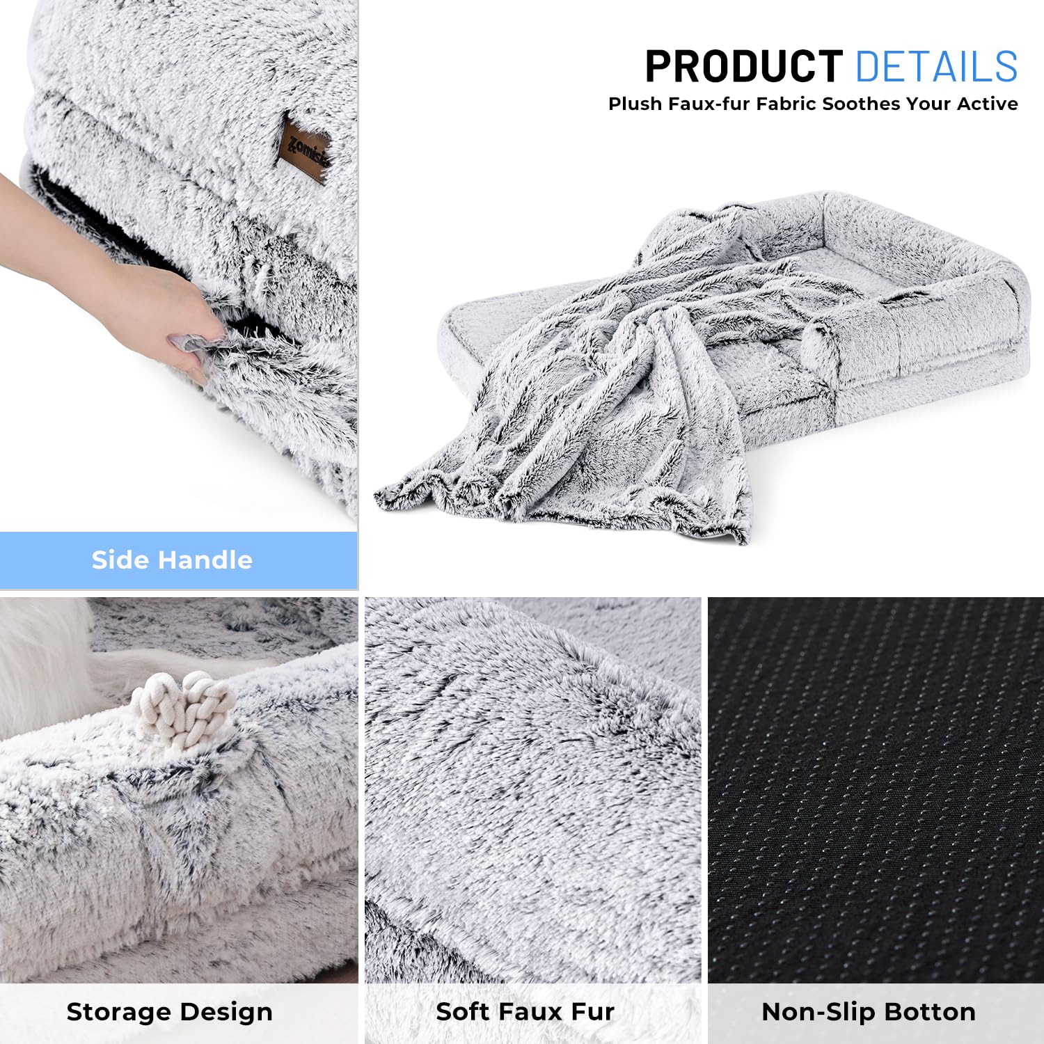 ZOMISIA human-dog-bed-oeko-tex-faux-fur provides soft, breathable lounging material.