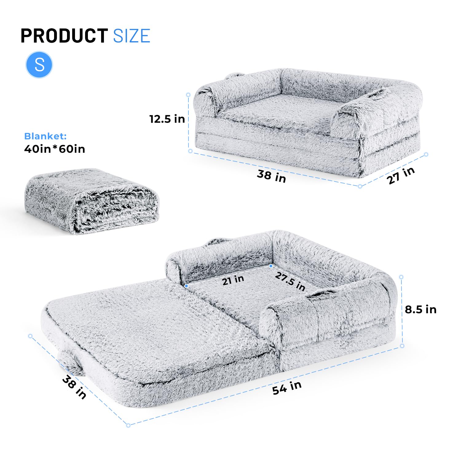 ZOMISIA human dog bed size guide highlights large 54x38 footprint for families