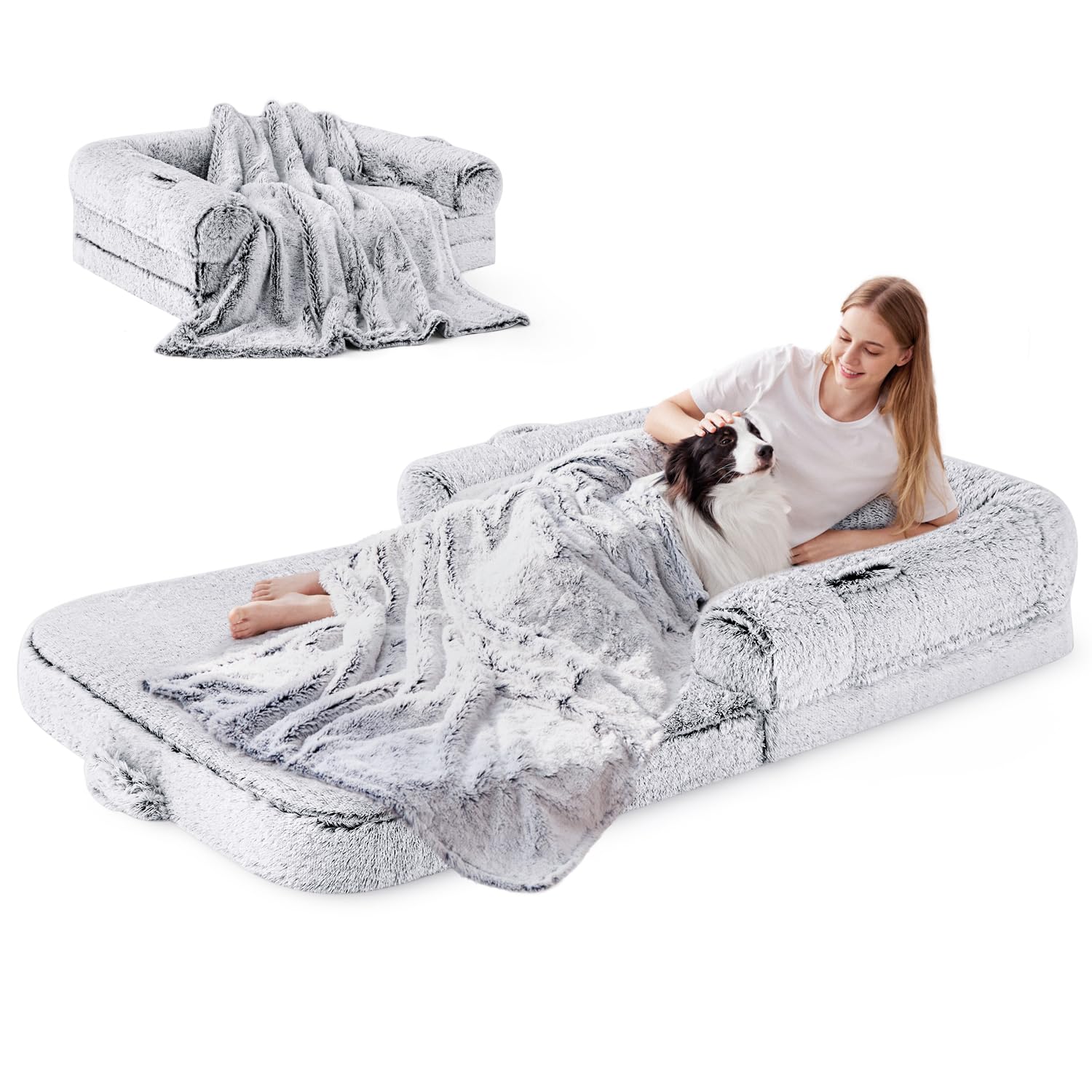 ZOMISIA human-dog-bed-two-in-one-folding-design showcases fold-and-go convenience for easy transport.