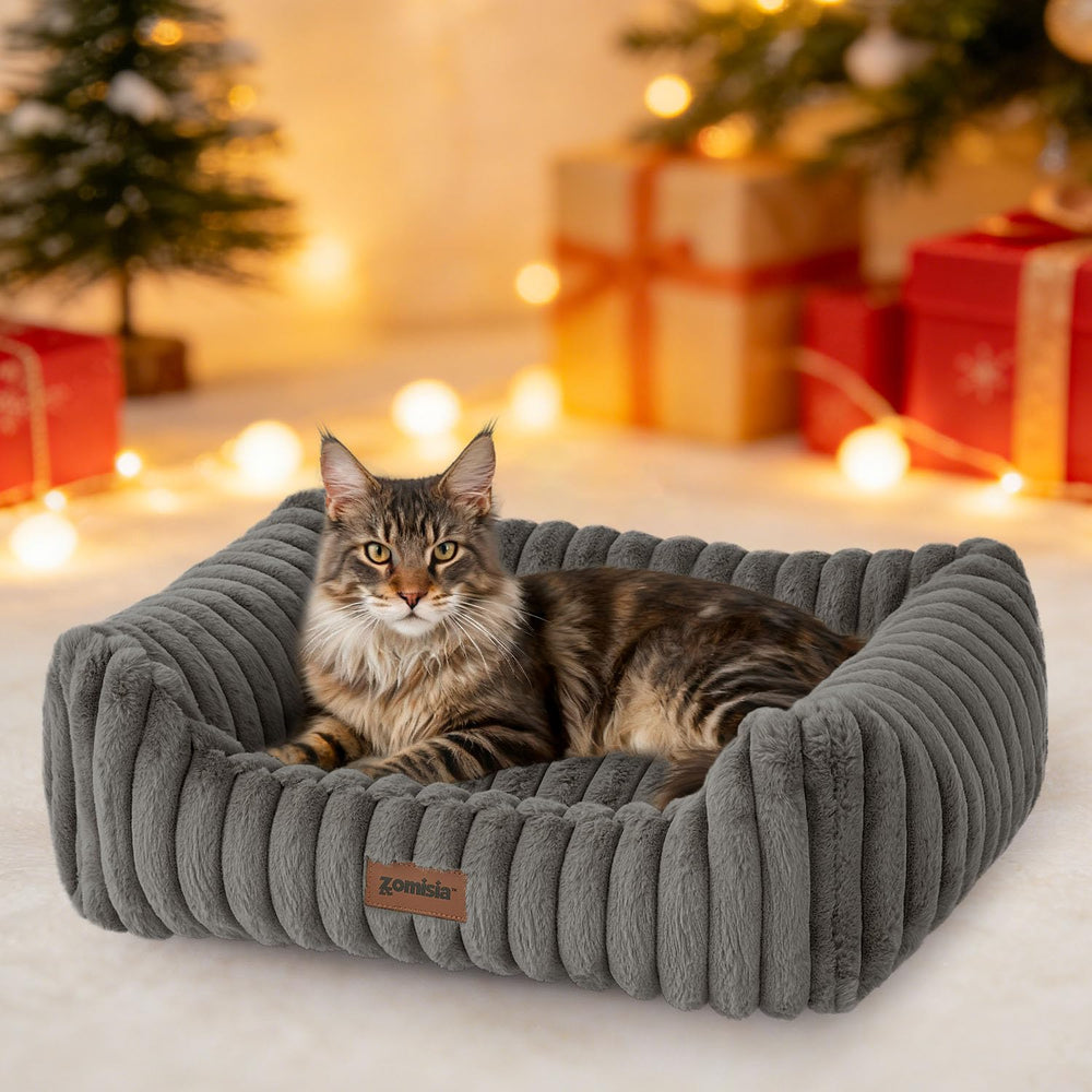 ZOMISIA large bed front view with soft faux-fur cover for cozy lounging