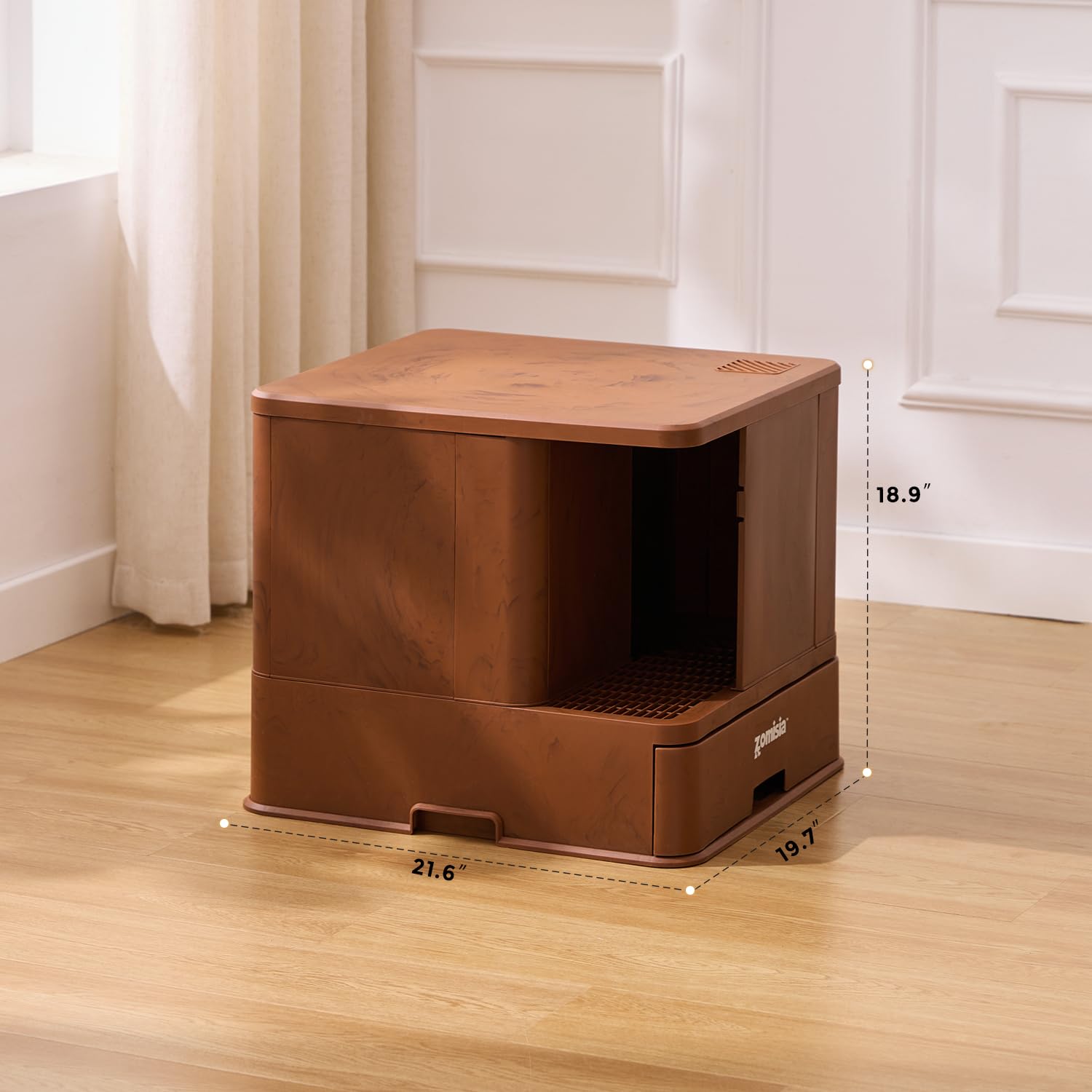 ZOMISIA leak-proof drawer tray simplifies scooping and cleaning.
