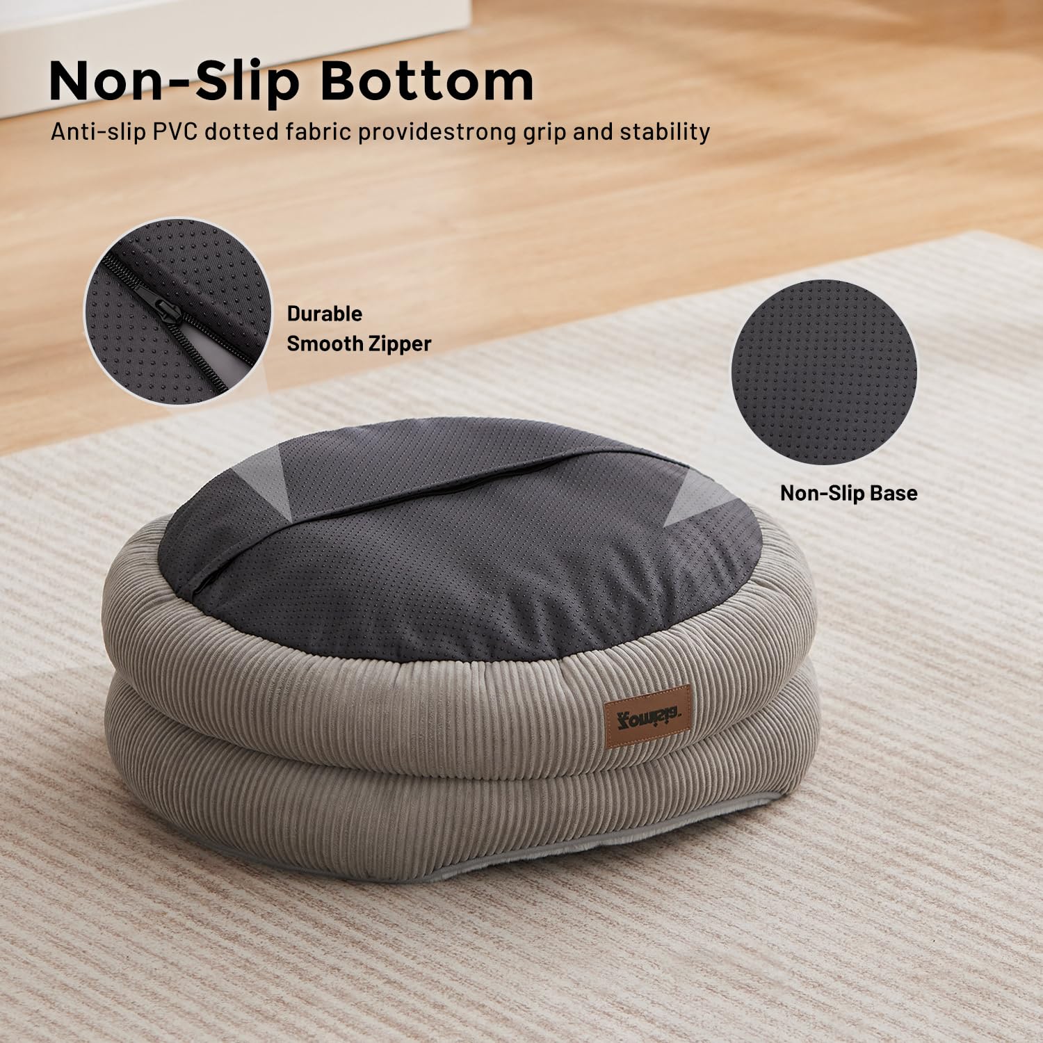 ZOMISIA non-slip-bottom detail helps pets stay put on slick floors.