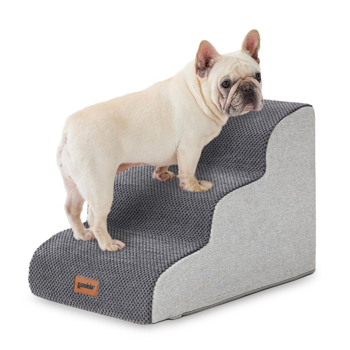 ZOMISIA pet stairs 3-step grey for small dogs—easy sofa access