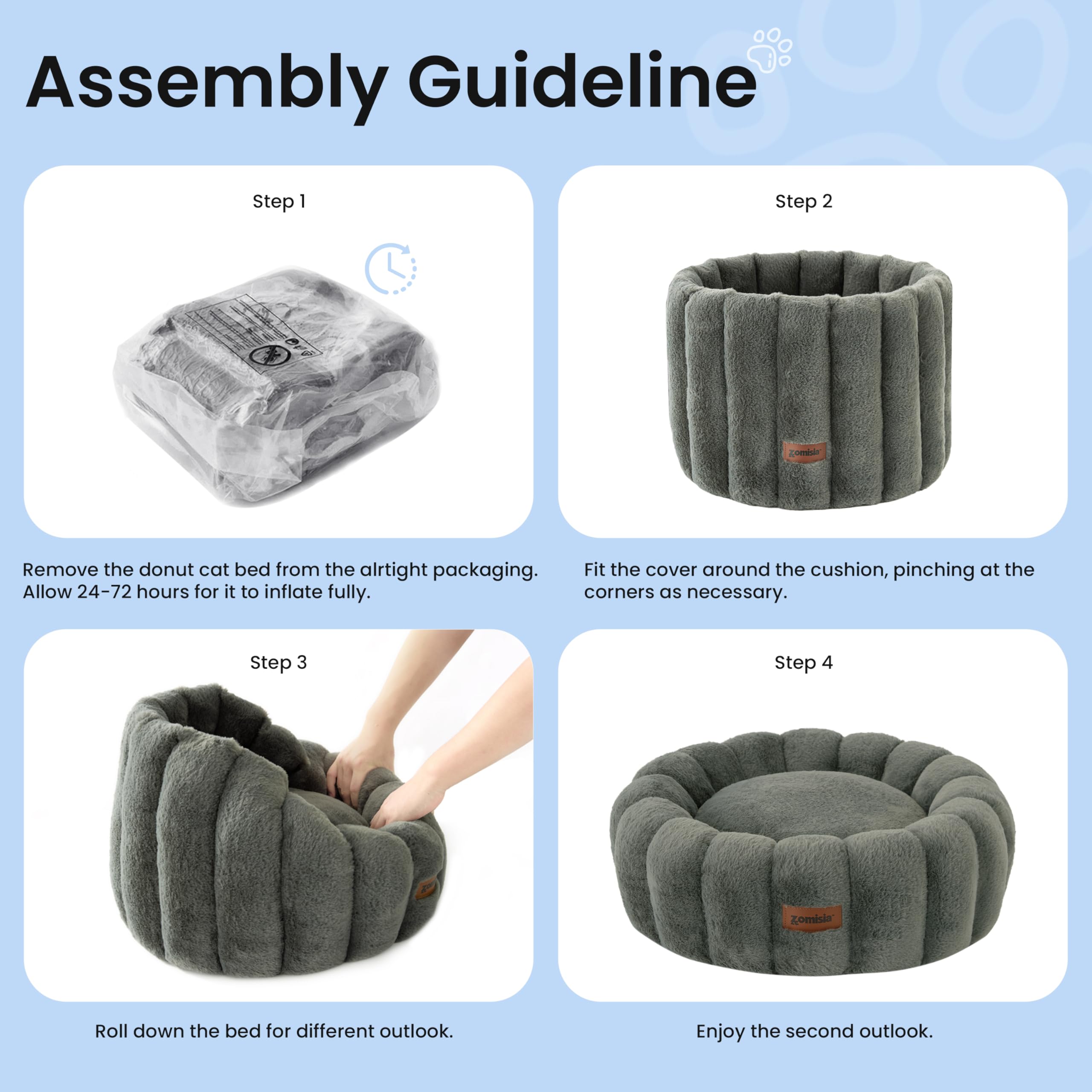 ZOMISIA plush donut bed puppy napping—gentle support and warmth.