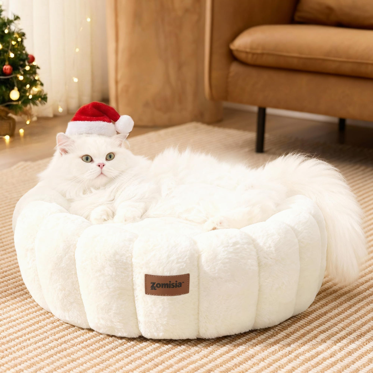 ZOMISIA plush donut bed side view—cozy nest for small pets.