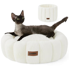 ZOMISIA plush donut bed top view—soft faux fur for cuddle-ready comfort.