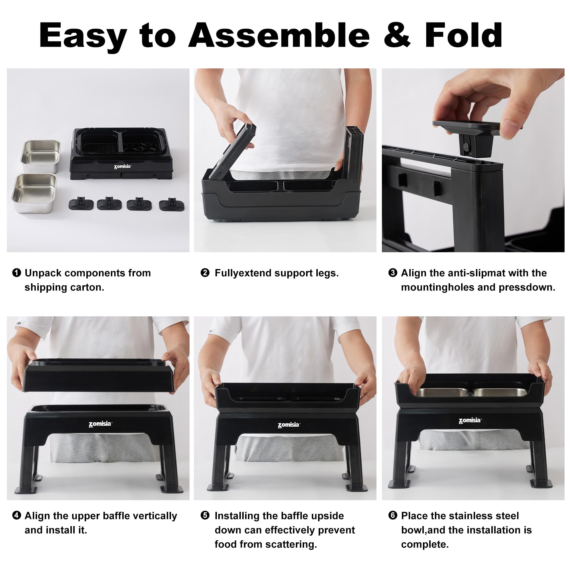 ZOMISIA removable stainless steel bowls simplify refilling and cleaning routines.