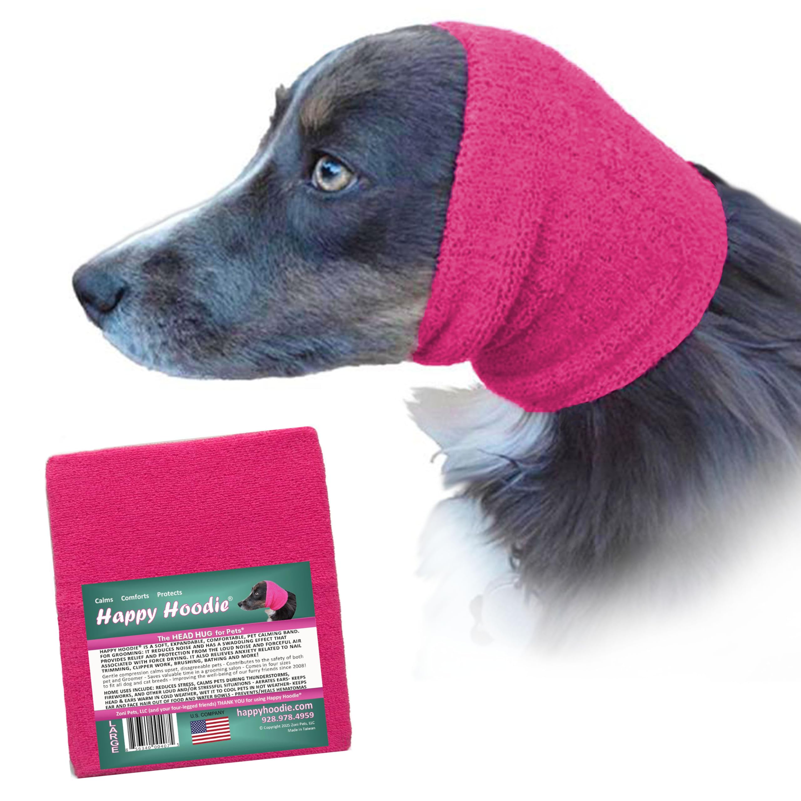 ZONI PETS Happy Hoodie banda calmante para perros y gatos en rosa grande.