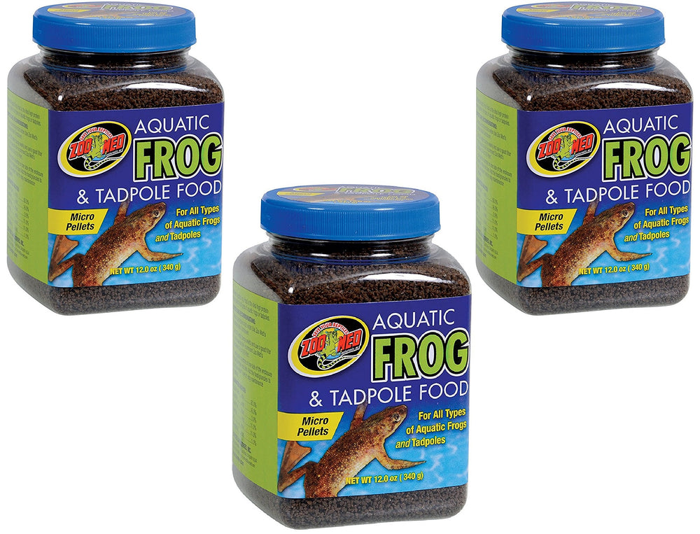 Zoo Med Aquatic Frog and Tadpole Food 12 oz pellets for all life stages, supports growth.