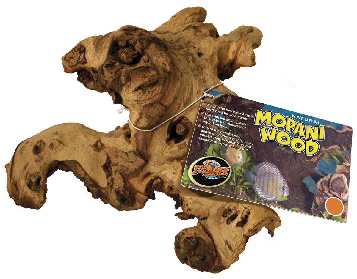 Zoo Med Aquatic Natural Mopani Wood sinks quickly, adding a naturalistic look and habitat enrichment.