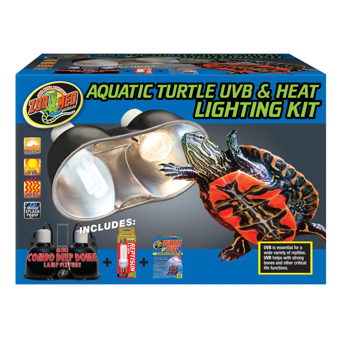 Zoo Med Aquatic Turtle UVB Heat Lighting Kit front view dual fixtures for basking and warmth