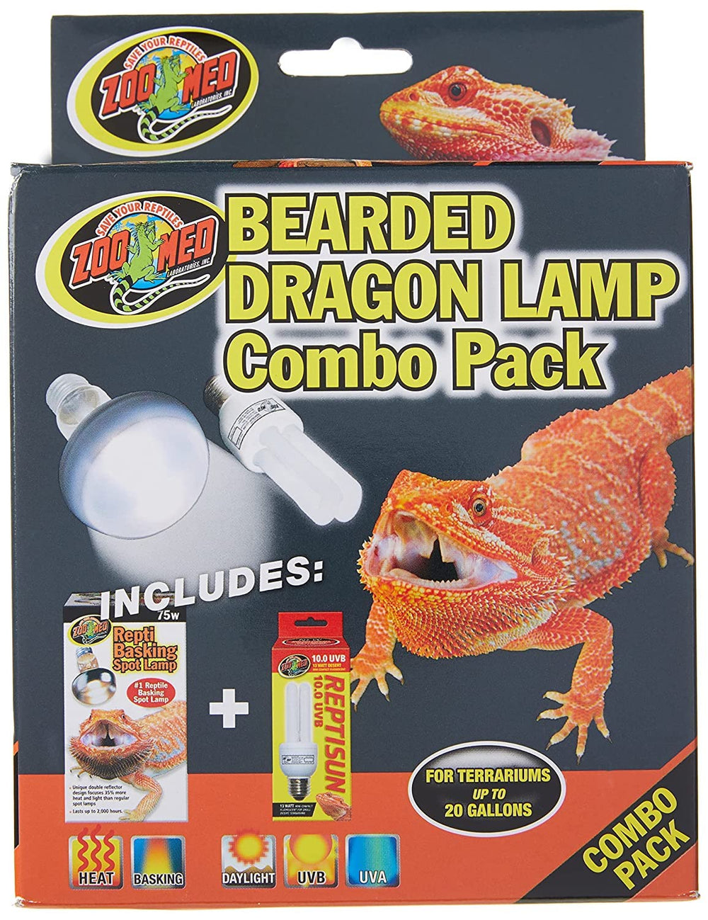 Zoo Med Bearded Dragon Lamp Pack provides two bulbs for reliable basking heat.