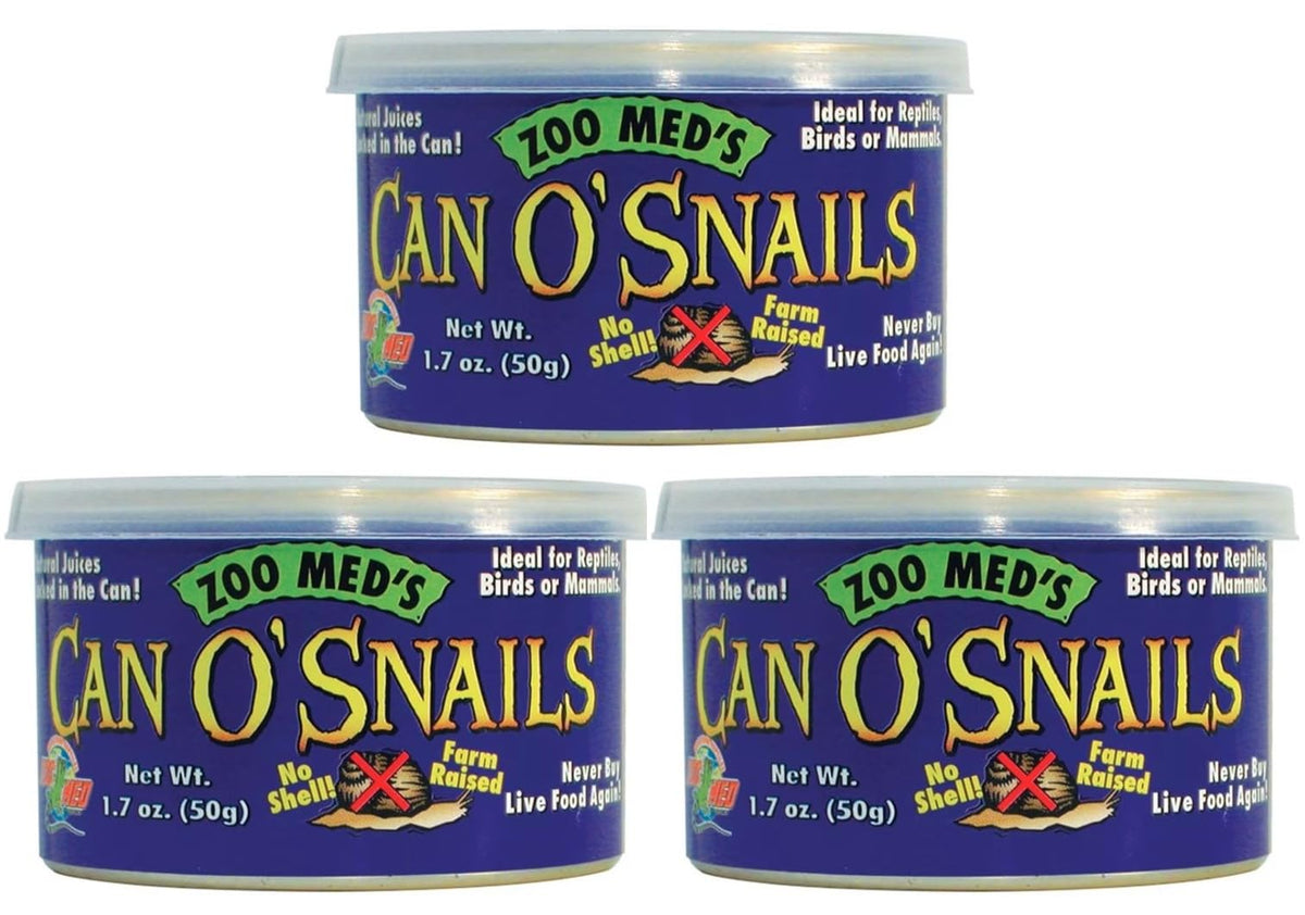 Zoo Med Can O' Snails pack—1.7 oz cans ready for reptile feeding enrichment.