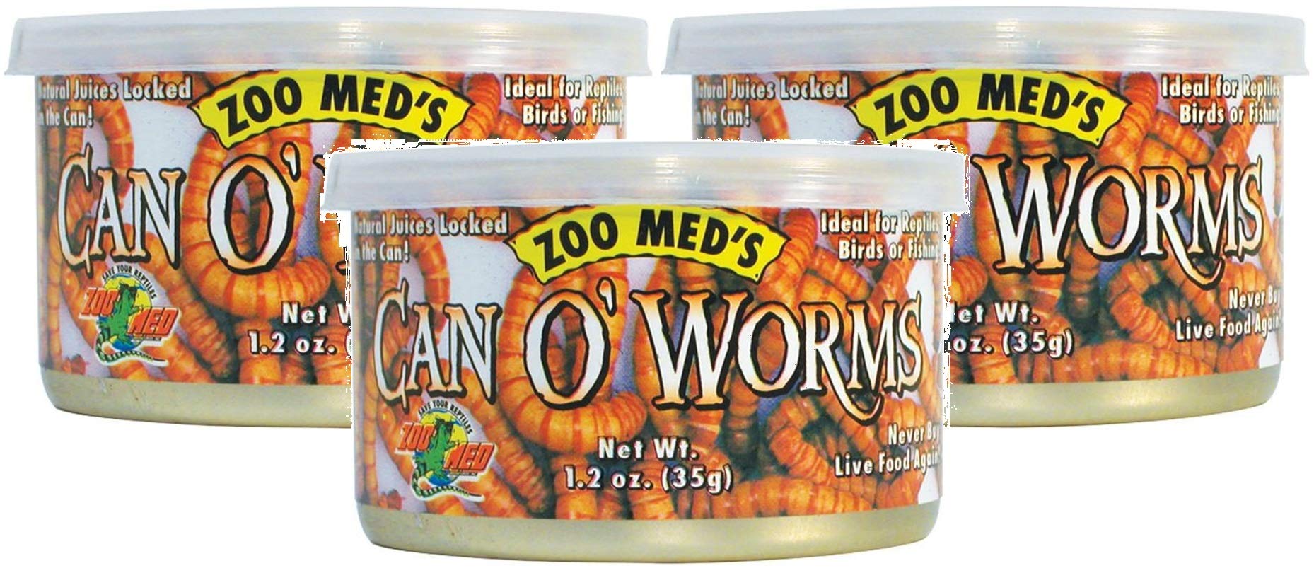 Zoo Med Can O Worms 3-pack cans — soft exoskeleton for easier feeding of reptiles and birds