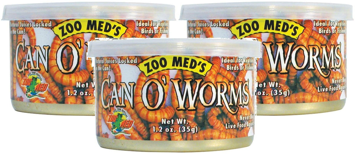 Zoo Med Can O Worms 3-pack cans — soft exoskeleton for easier feeding of reptiles and birds