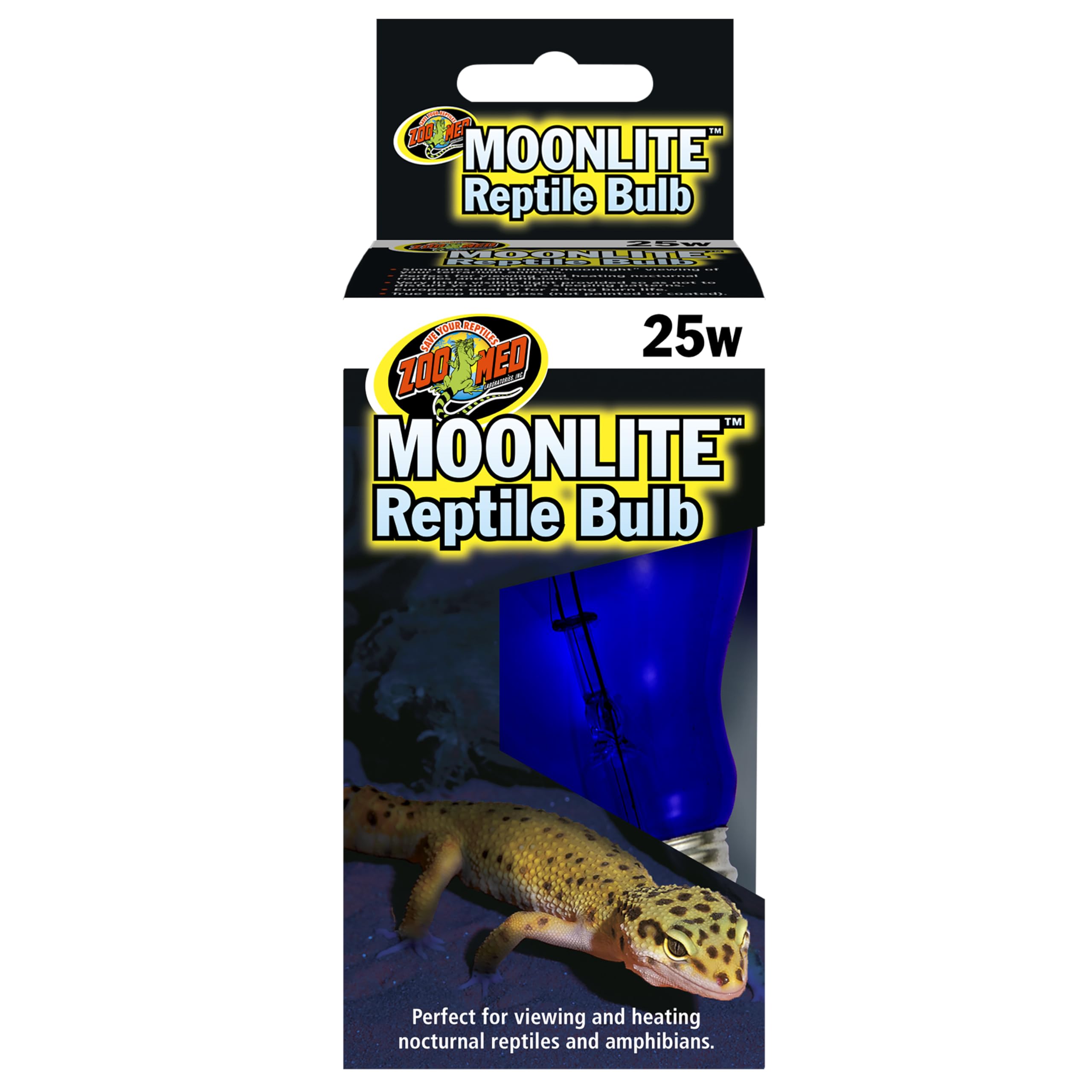 Zoo Med Moonlight Reptile Bulb 25W Pack3 enables nocturnal viewing with gentle heat for terrariums