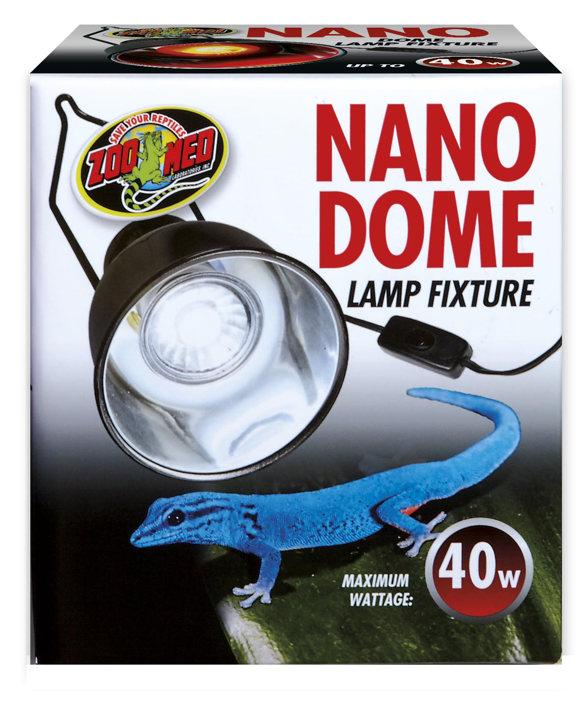 Zoo Med Nano Dome fixture mounted over a terrarium provides compact heat and UVB reach.