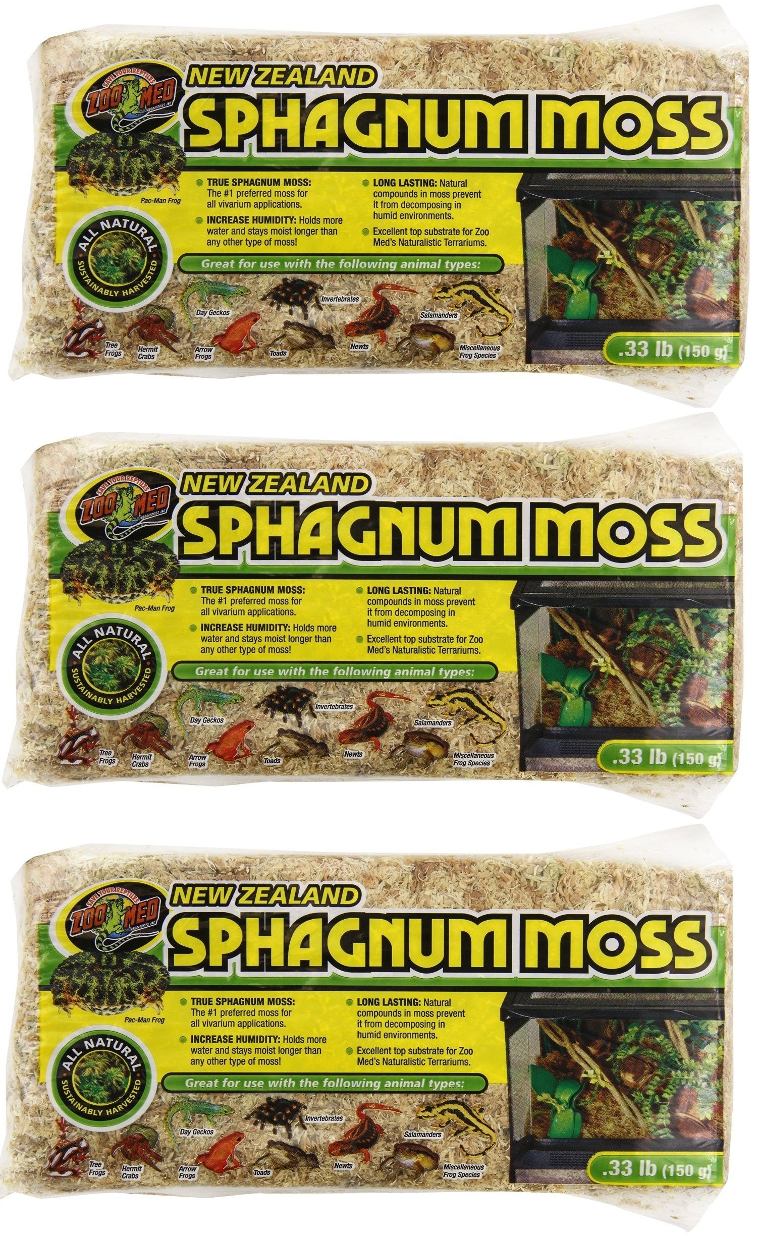 Zoo Med New Zealand Sphagnum Moss pack provides moist, natural substrate for humidity-loving terrariums.