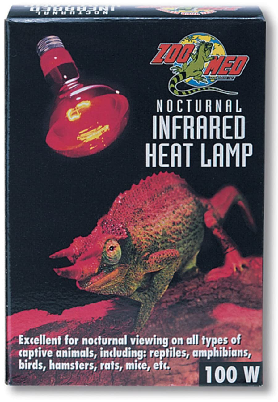 Zoo Med 100W infrared heat lamp in-use in terrarium delivering continuous warmth