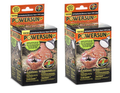 Zoo Med PowerSun UV lamp 100W two-pack provides basking heat and UVB for reptiles.