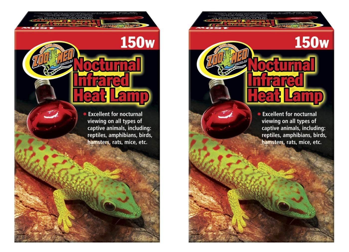Zoo Med red infrared heat lamp 150W enabling night warmth without disturbing nocturnal behavior.