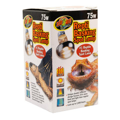 Zoo Med Repti Basking Lamps 75W pack lamps arranged for reptile enclosure heating.