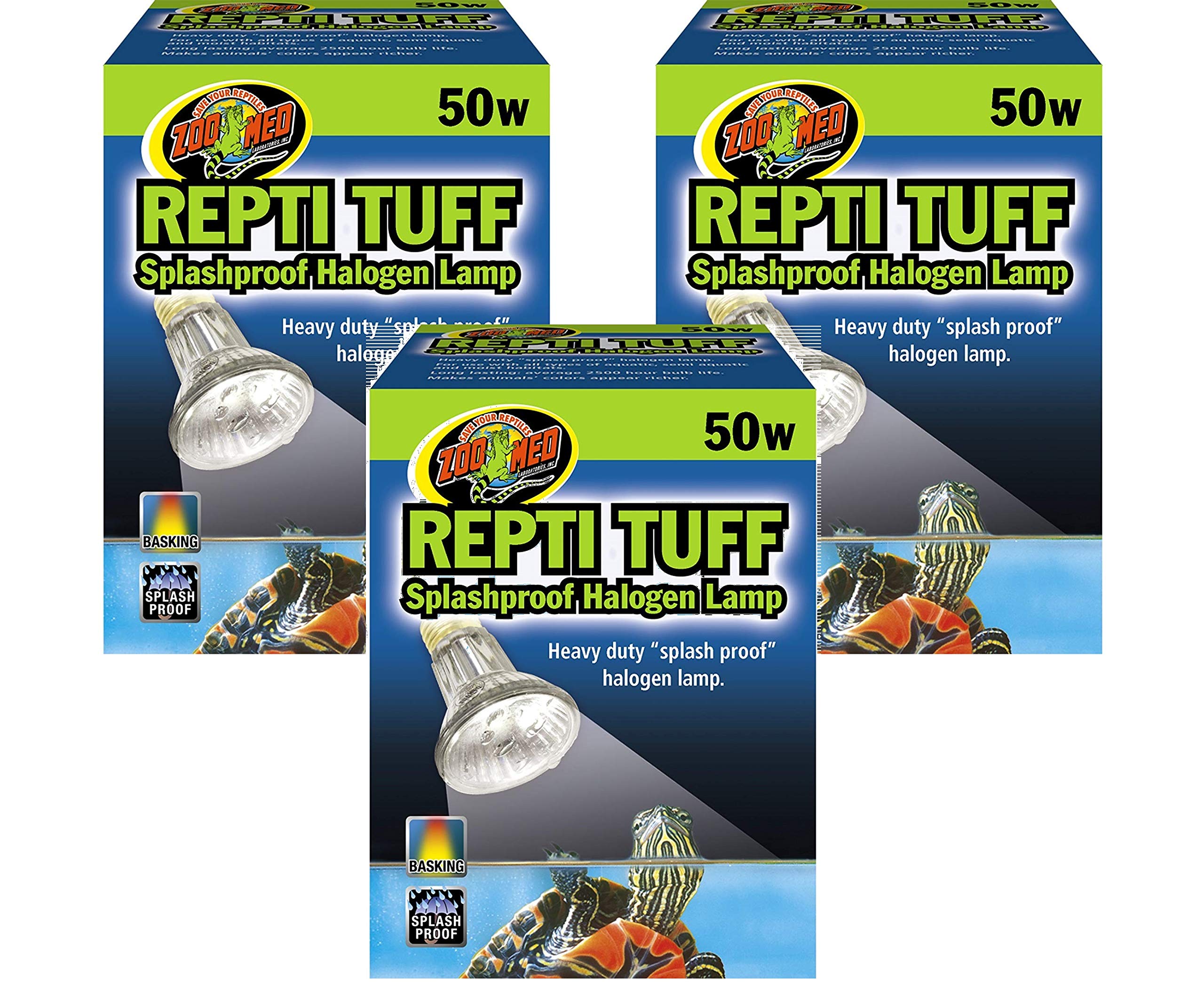 Zoo Med Repti Tuff splashproof halogen lamp (50W) for color and UVA lighting in terrariums.