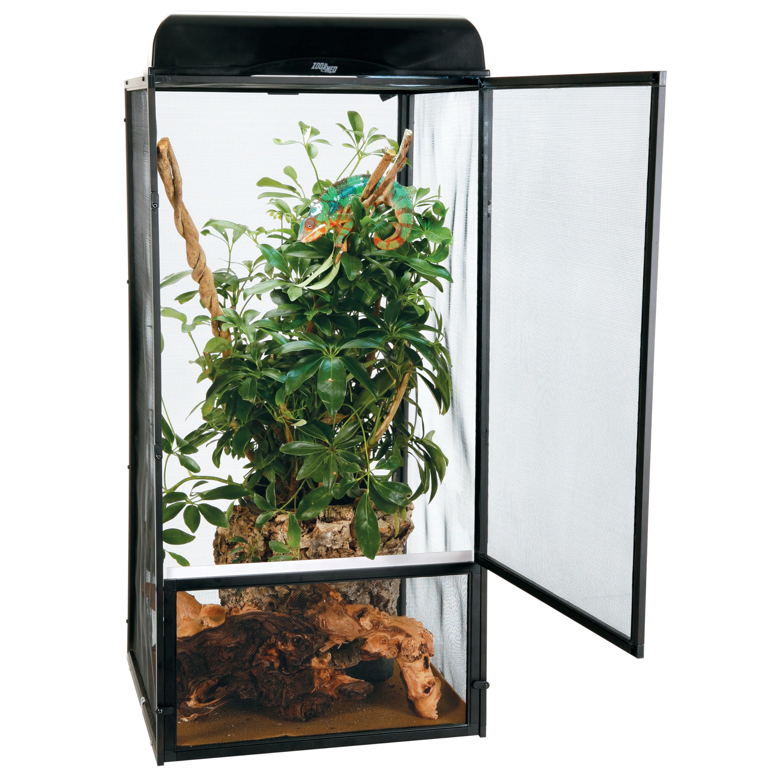 Zoo Med ReptiBreeze open air screen cage bottom-door view enables easy substrate removal