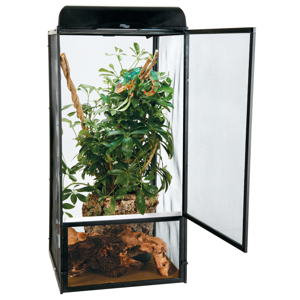 Zoo Med ReptiBreeze open air screen cage bottom-door view enables easy substrate removal