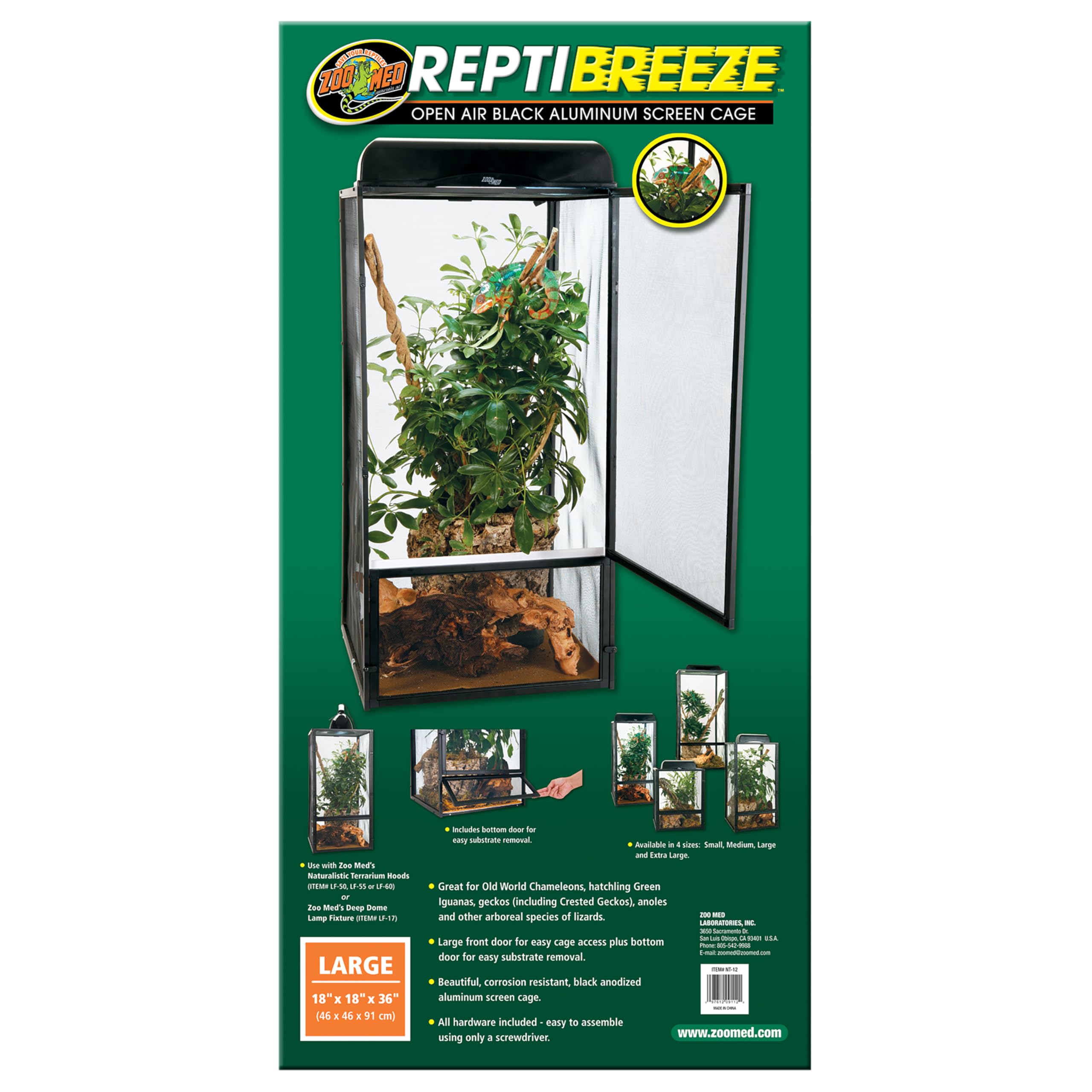 Zoo Med ReptiBreeze open air screen cage front view aids easy feeding and cleaning