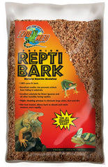 Zoo Med Reptile Bark Fir Bedding 8 qt bag showing reusable substrate option for terrariums.