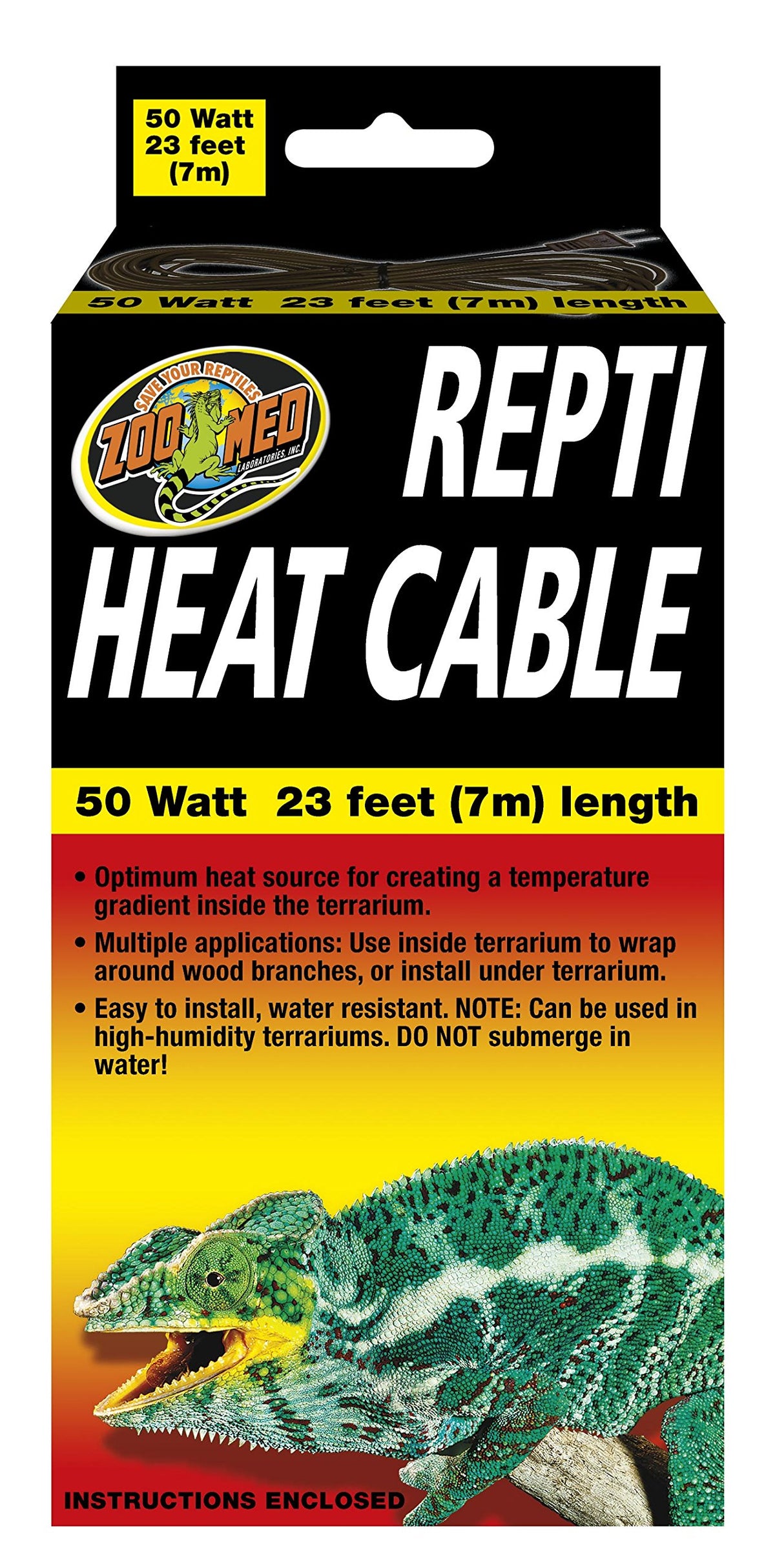 Zoo Med Reptile Heat Cable wrapped around branches for targeted warmth.