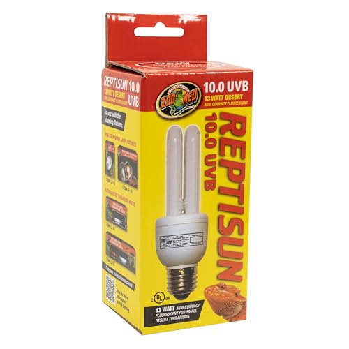 Zoo Med ReptiSun 10.0 Mini shown in fixture with vertical or horizontal mounting.
