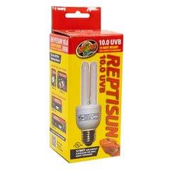 Zoo Med ReptiSun 10.0 Mini shown in fixture with vertical or horizontal mounting.