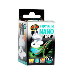 Zoo Med Reptisun Nano UVB Bulb shown for compact reptile basking and daylight lighting