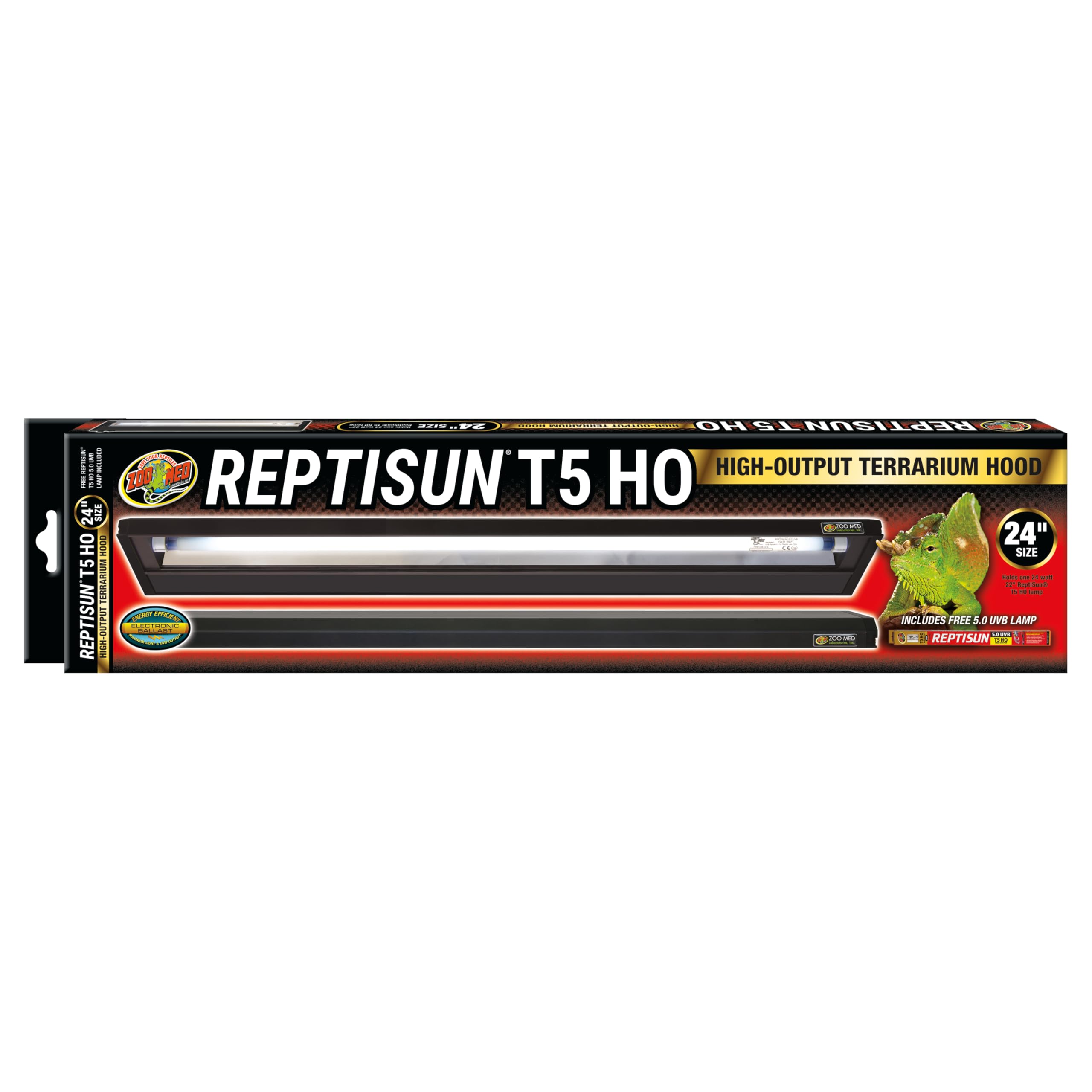 Zoo Med Reptisun T5 HO terrarium hood, 24-inch, delivers UVB lighting for healthy reptile basking.